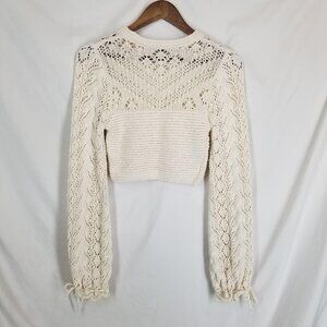 ZARA Women’s Small Cream Crochet Knit Crop Sweater Balloon Sleeve Boho